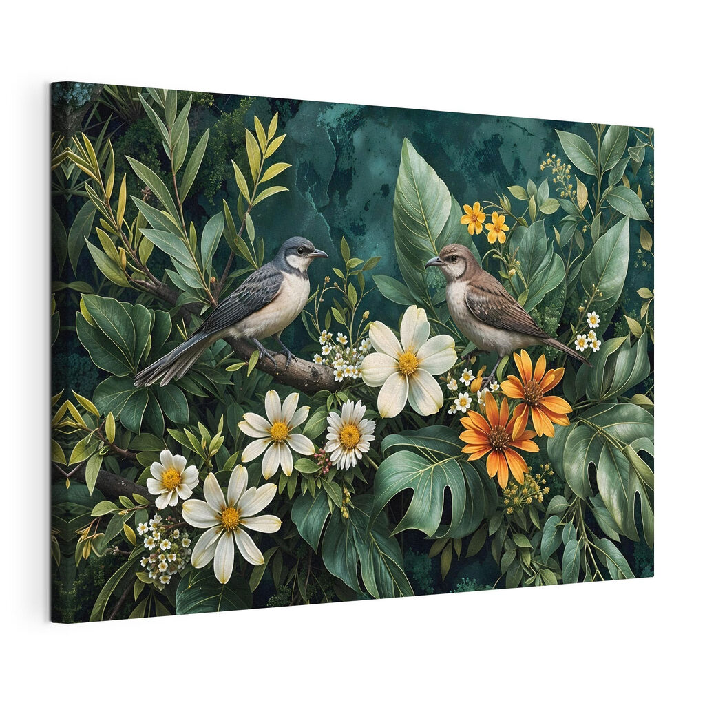 Birds on a branch with flowers Birds on a branch with flowers