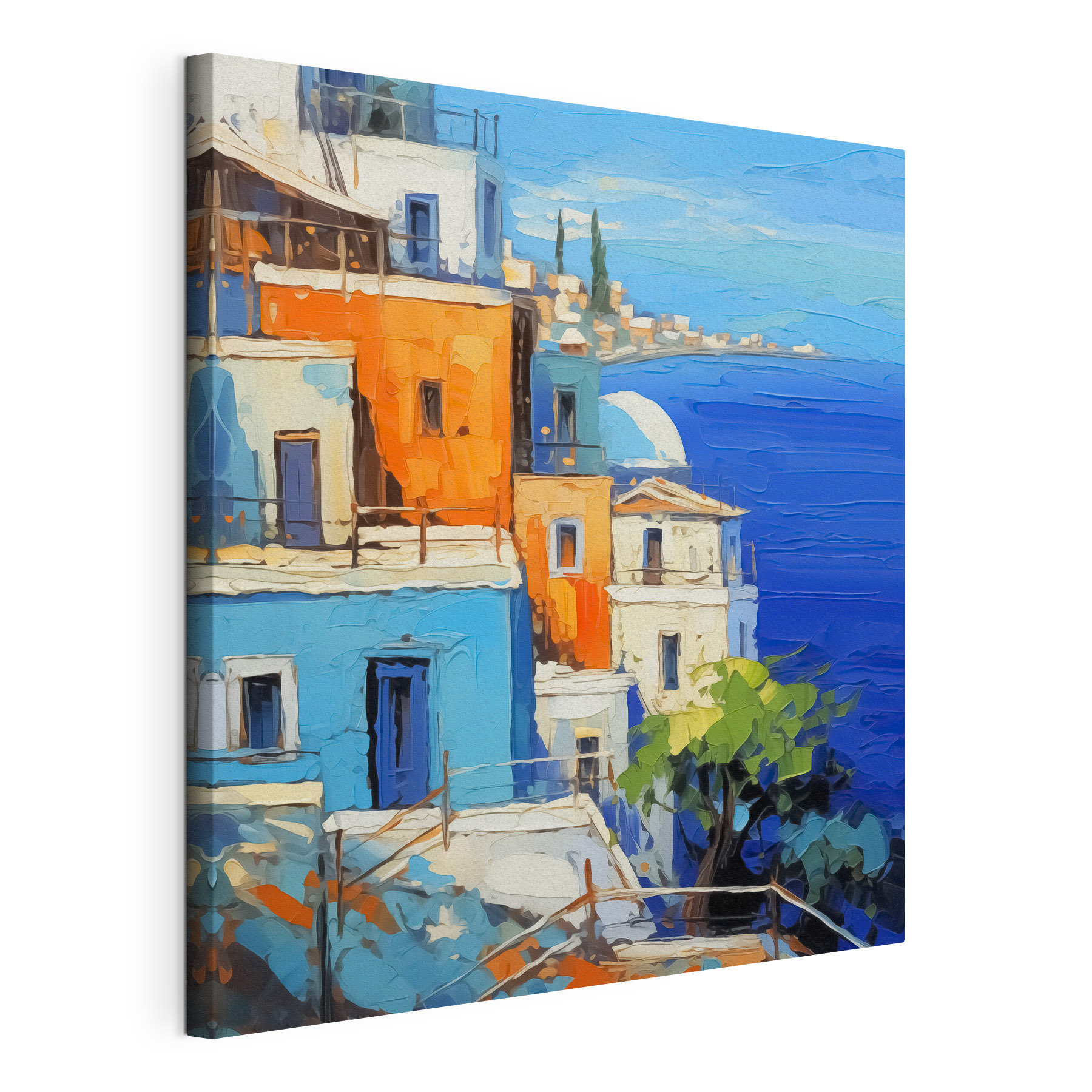 Painting of a city by the water