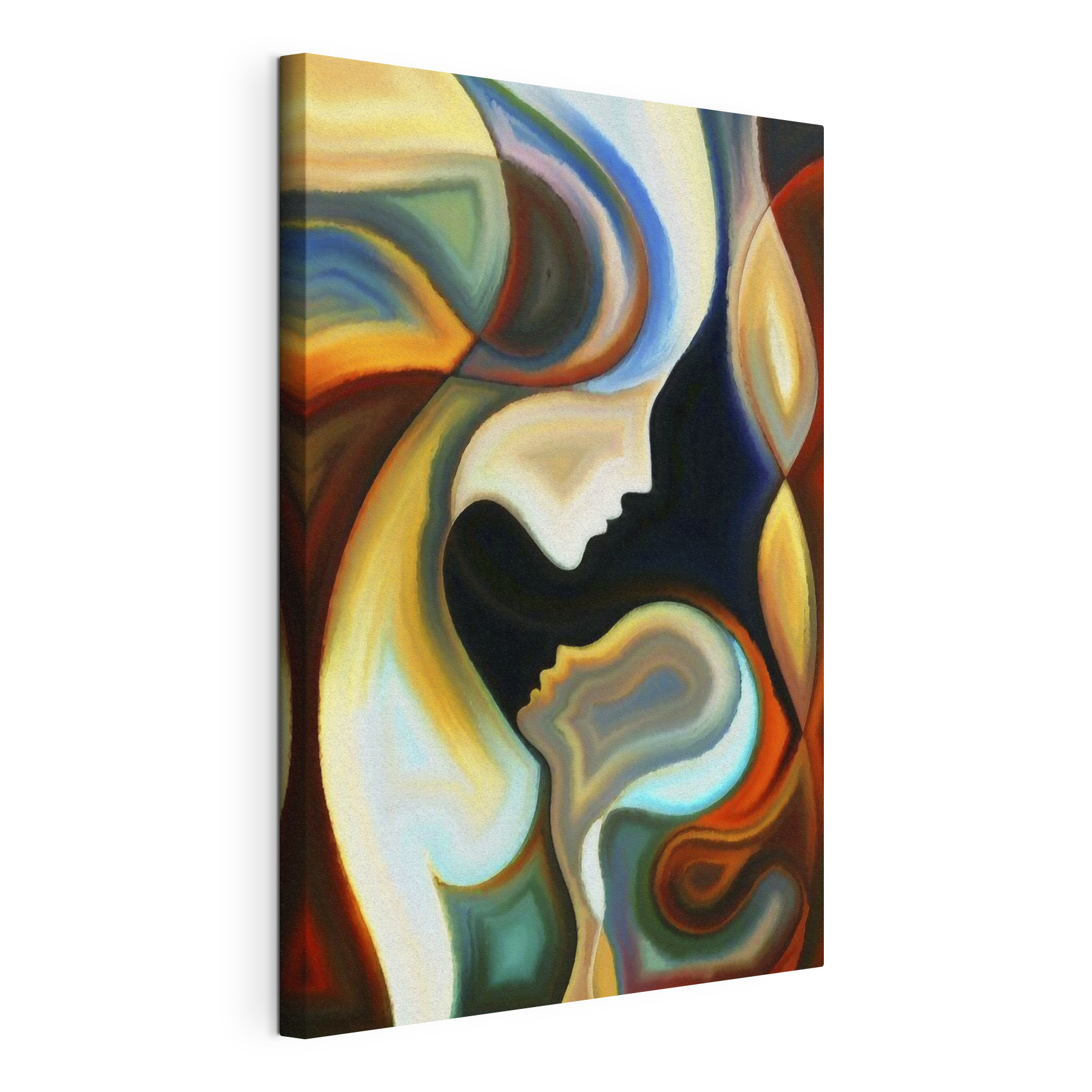 A colorful background with a couple of faces