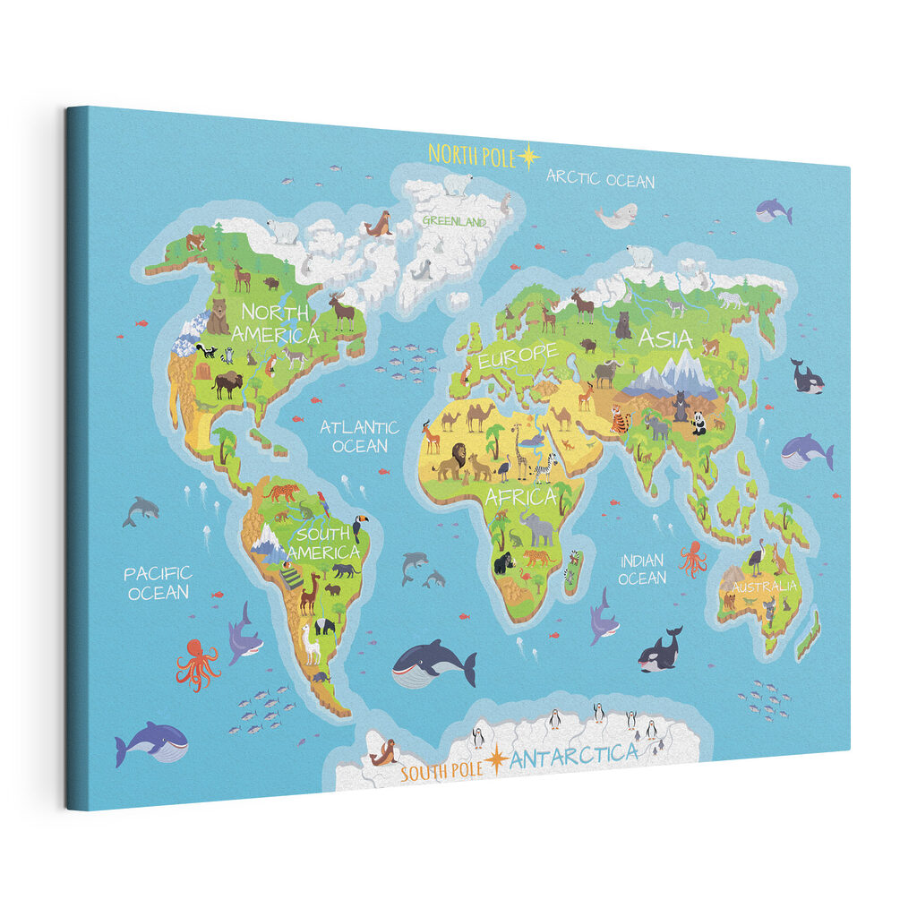 Map of the world with animals