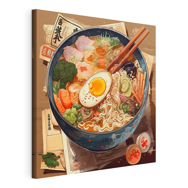 Egy tál ramen evőpálcikával és egy tojással Vászonképek Egy tál ramen evőpálcikával és egy tojással