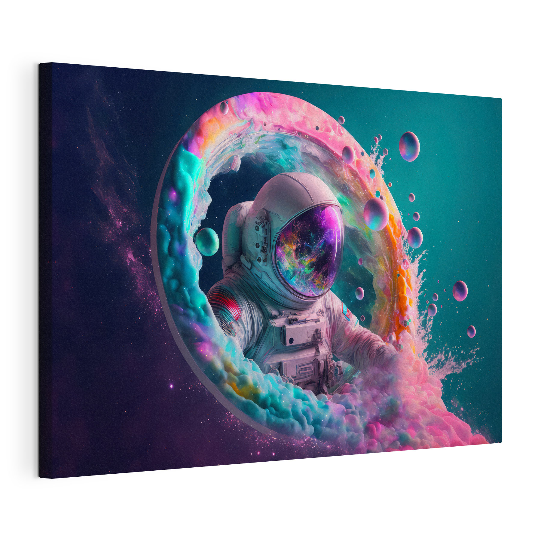 An astronaut in a colorful circle
