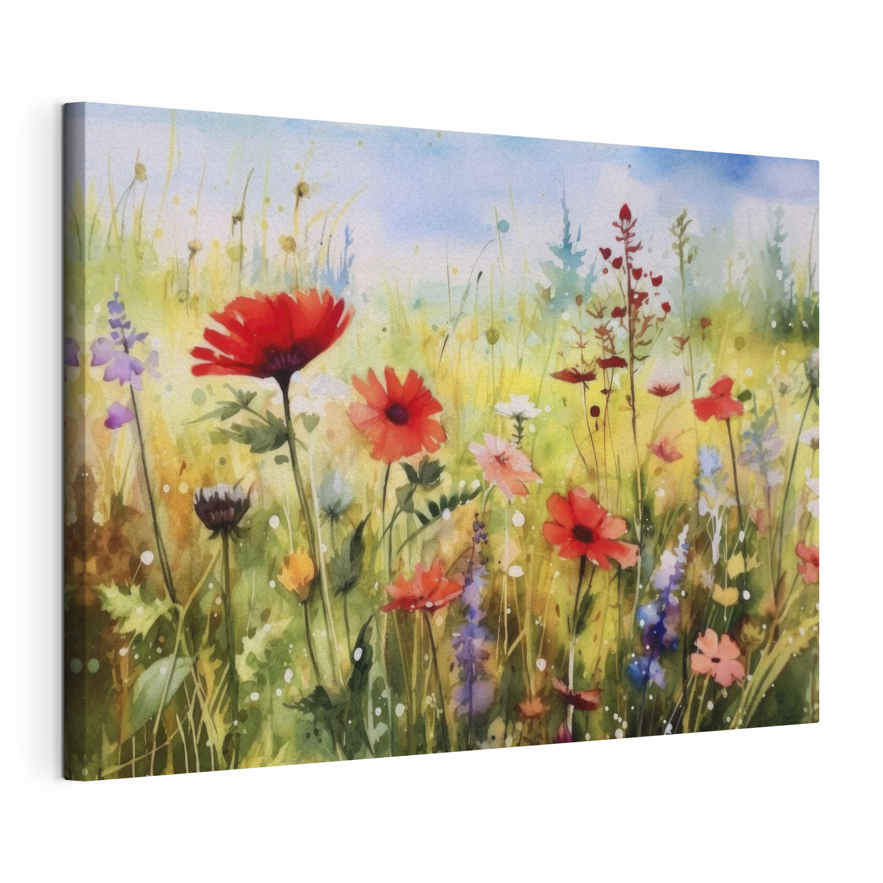 A painting of flowers in a field A painting of flowers in a field