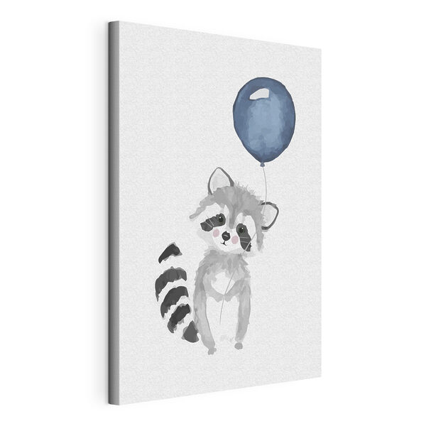 A raccoon holding a balloon