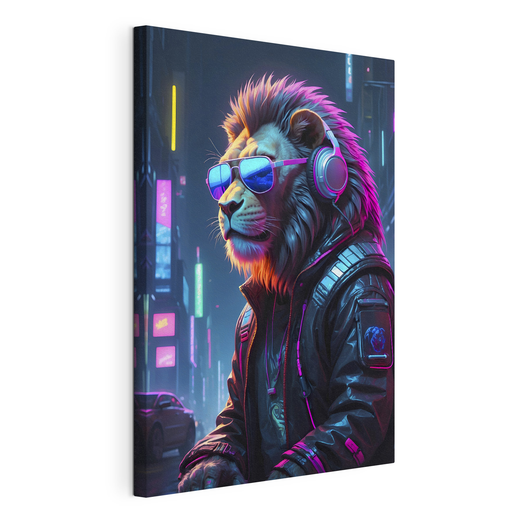 A lion wearing sunglasses and headphones