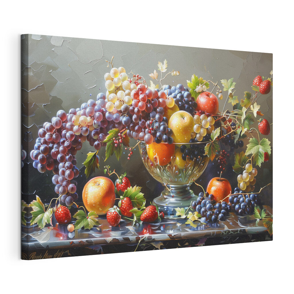 A painting of fruit in a bowl A painting of fruit in a bowl