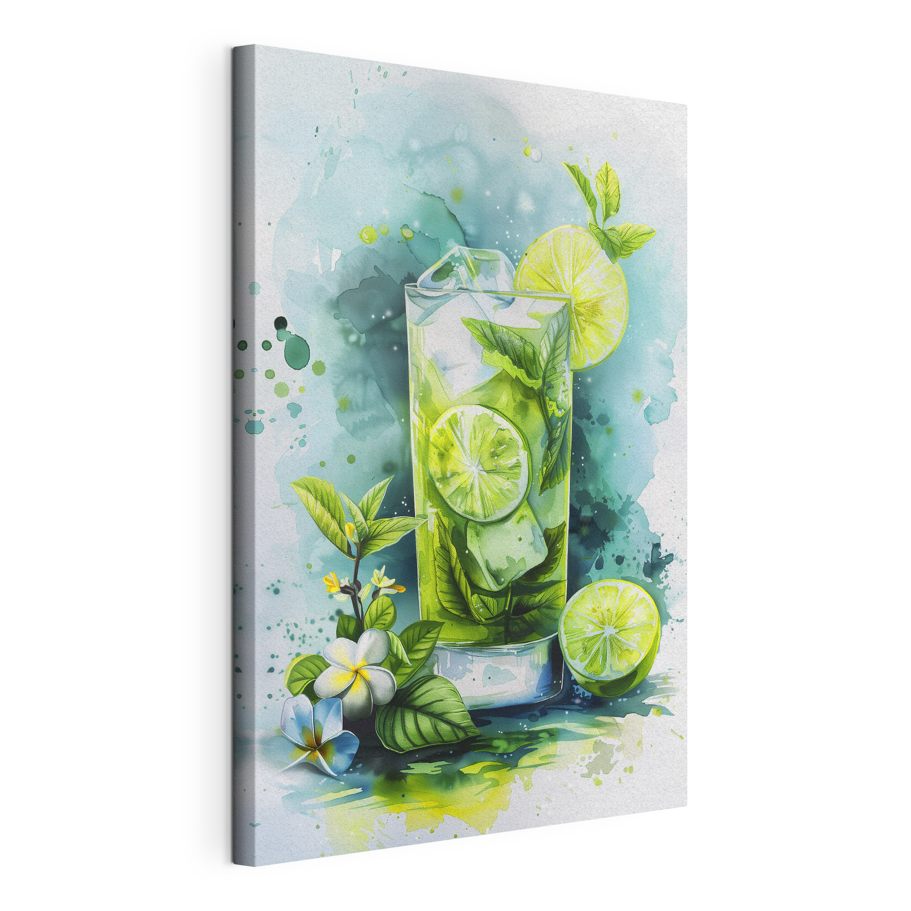 Watercolor of a drink with limes and leaves