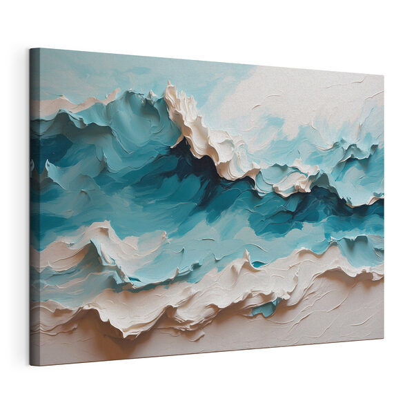 Painting of a mountain with white and blue waves Painting of a mountain with white and blue waves