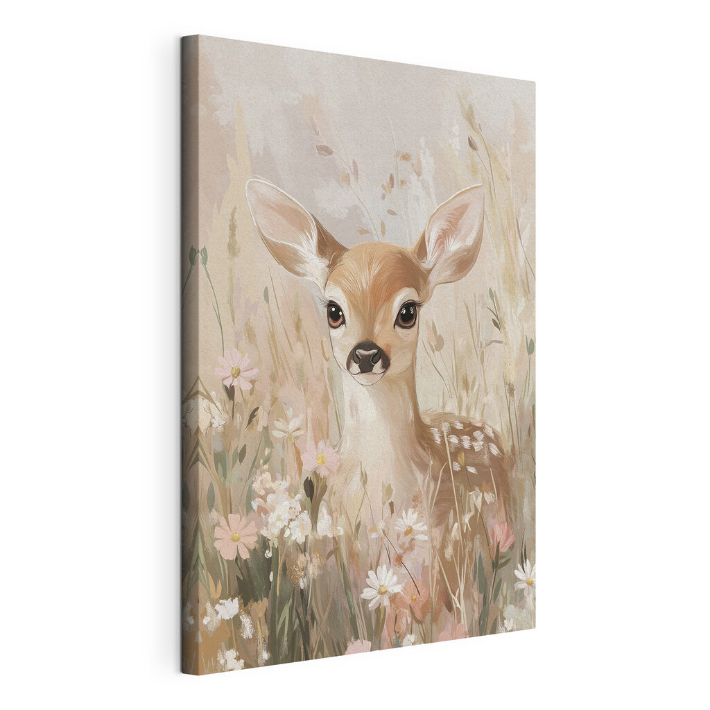 Painting of a deer in a field of flowers Painting of a deer in a field of flowers