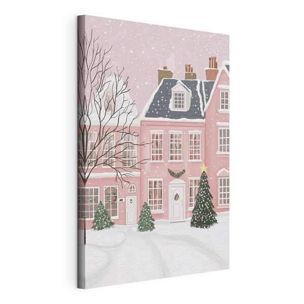 Pink house with trees and snow Pink house with trees and snow