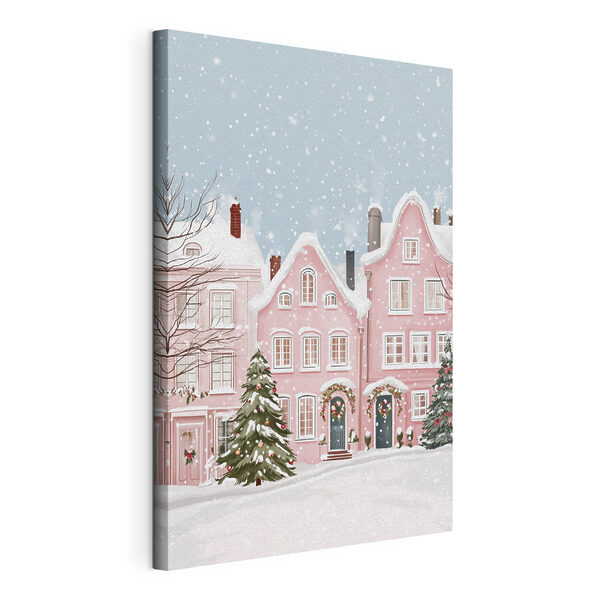 Pink house with snow on it Pink house with snow on it