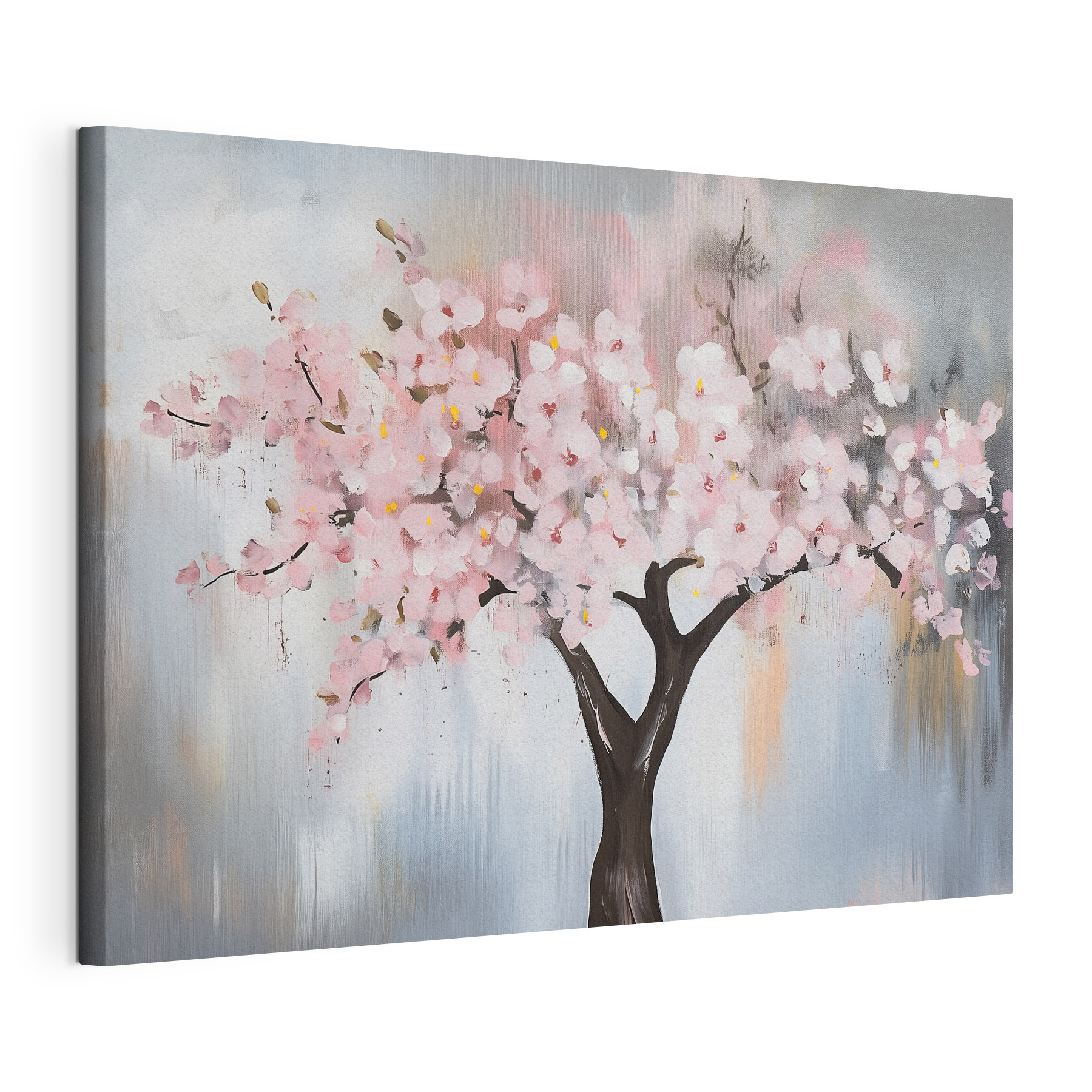 Painting of a tree with pink flowers