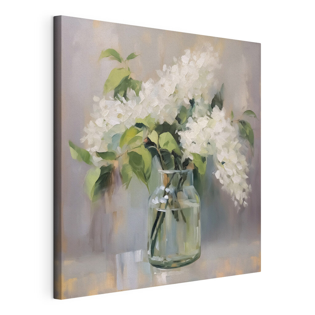 Painting of a bouquet of white flowers in a glass jar Painting of a bouquet of white flowers in a glass jar