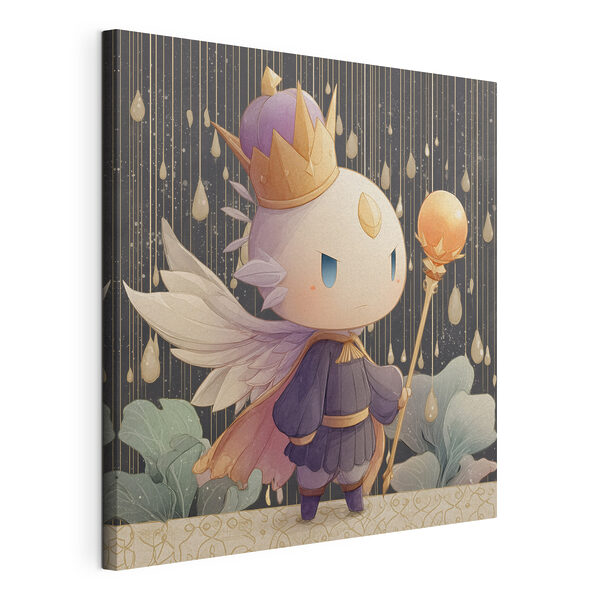 Cartoon of a little angel with wings and a crown holding a staff Cartoon of a little angel with wings and a crown holding a staff