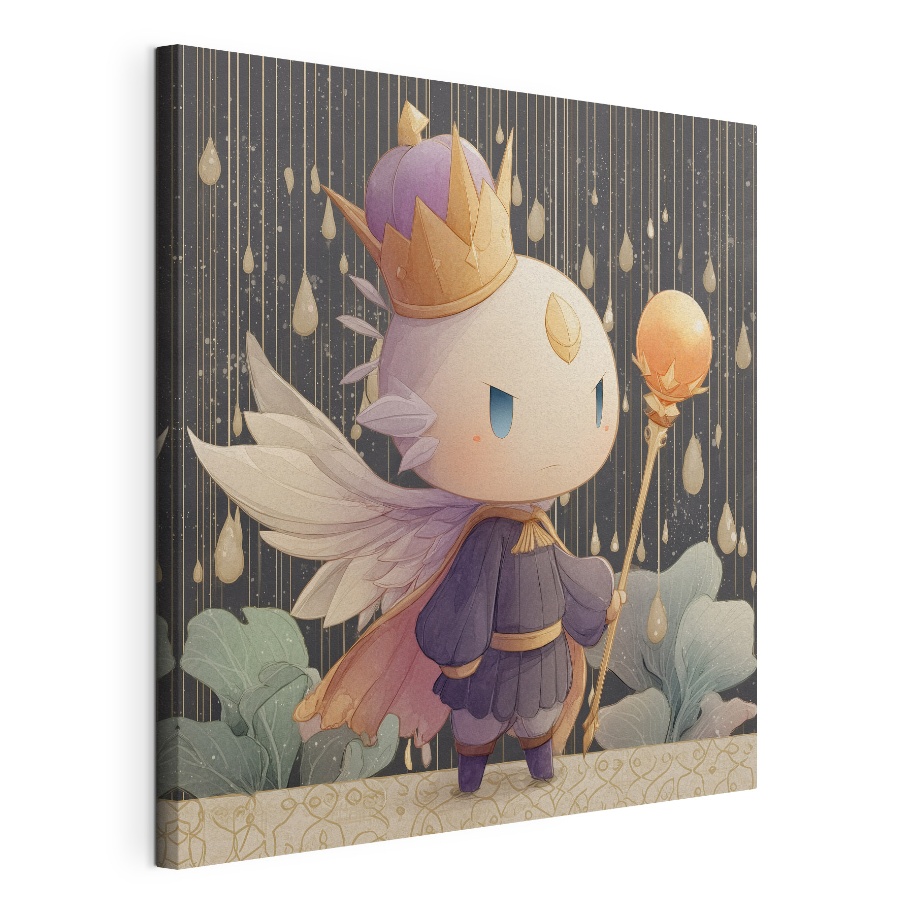 Cartoon of a little angel with wings and a crown holding a staff Cartoon of a little angel with wings and a crown holding a staff