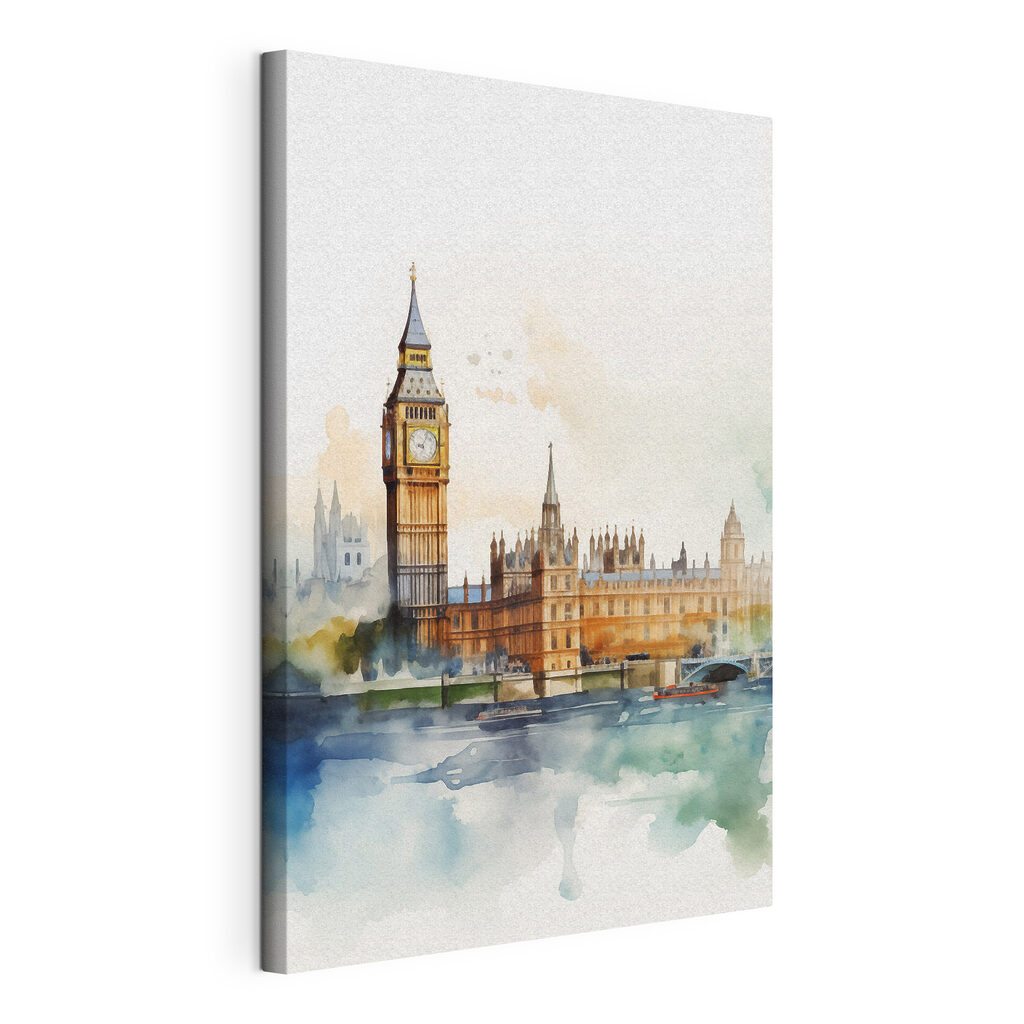 Watercolor of a building with a clock tower Watercolor of a building with a clock tower