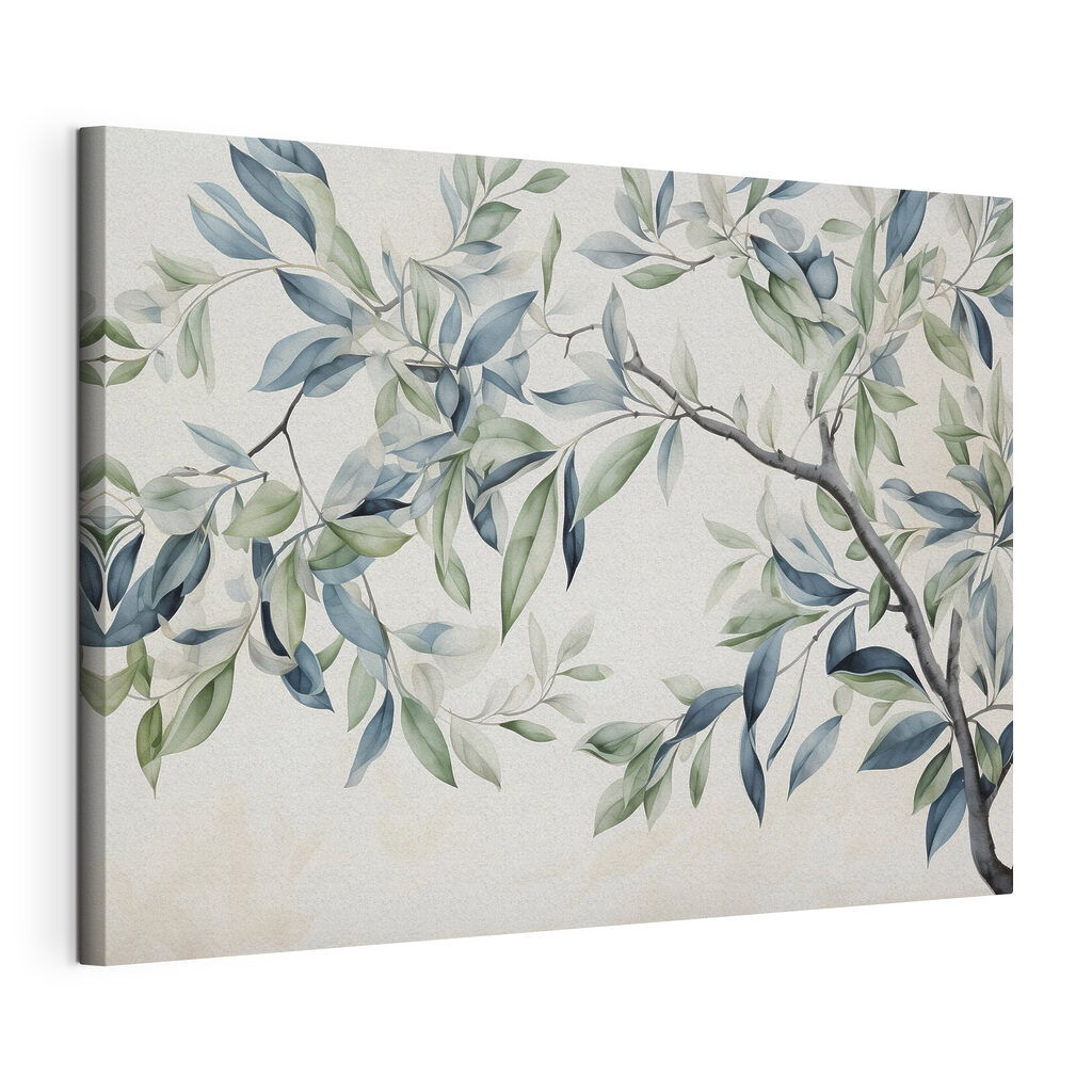 Painting of a tree branch with leaves