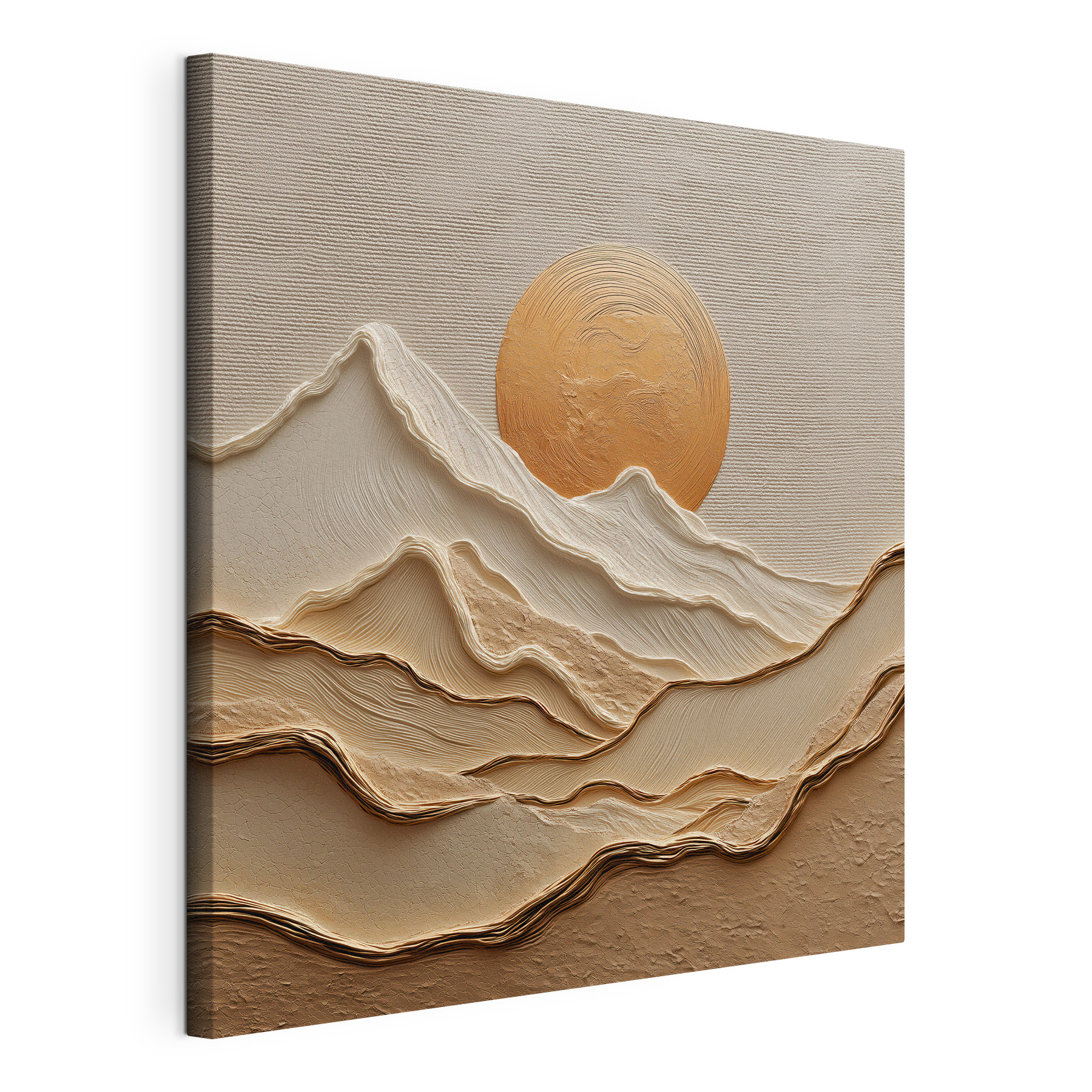 Painting of mountains and sun