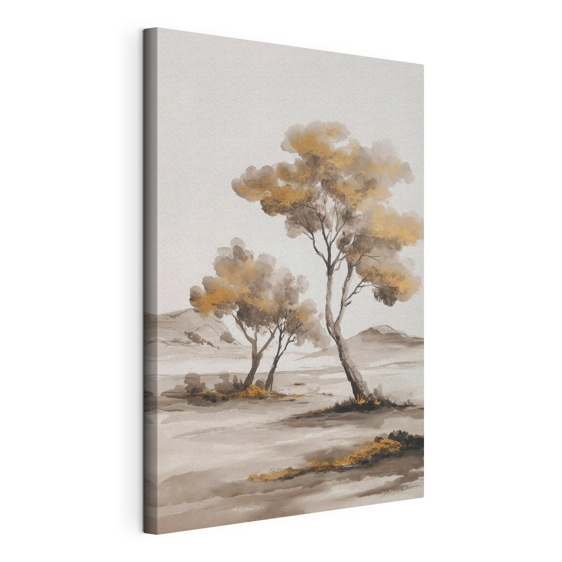 Painting of trees in a desert