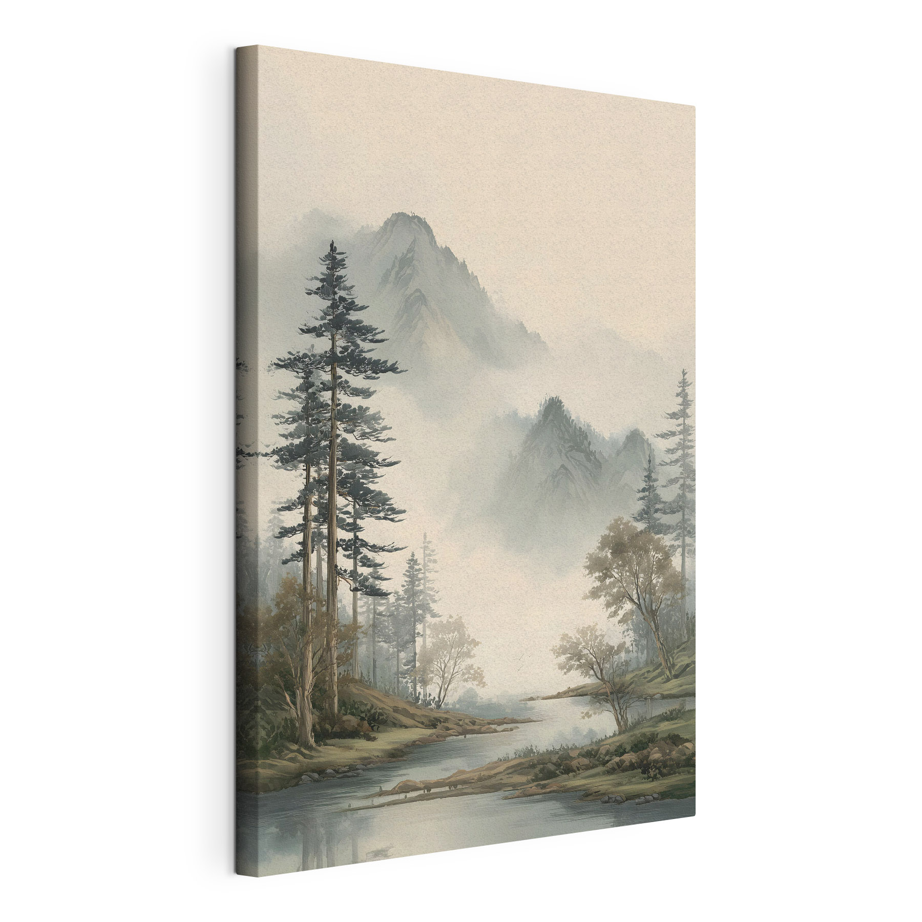 Landscape of a river with trees and mountains