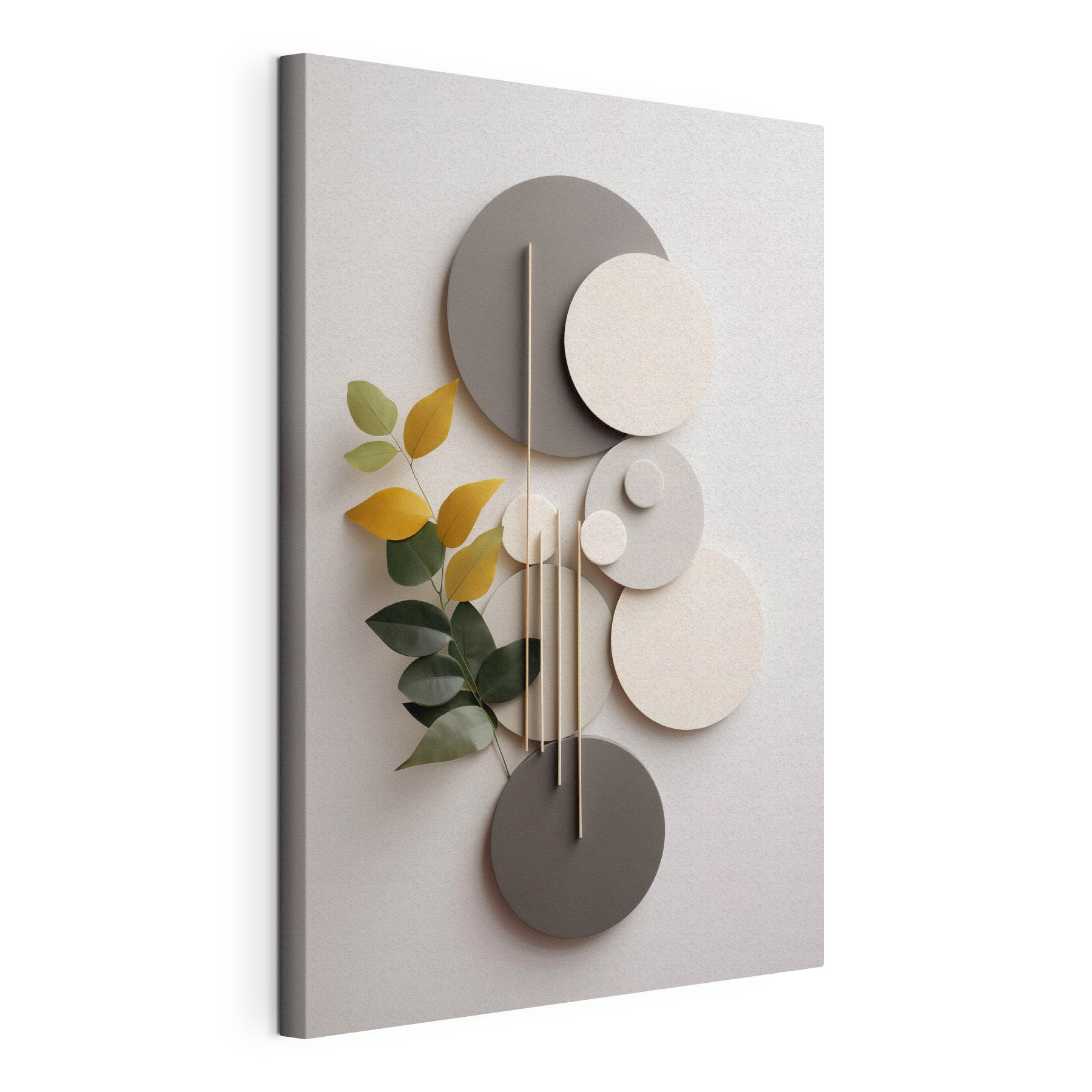 Wall art with circles and leaves