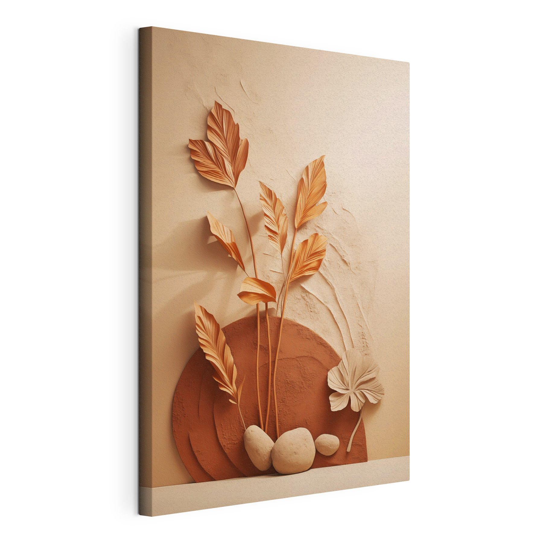Brown and white leaves on a brown surface