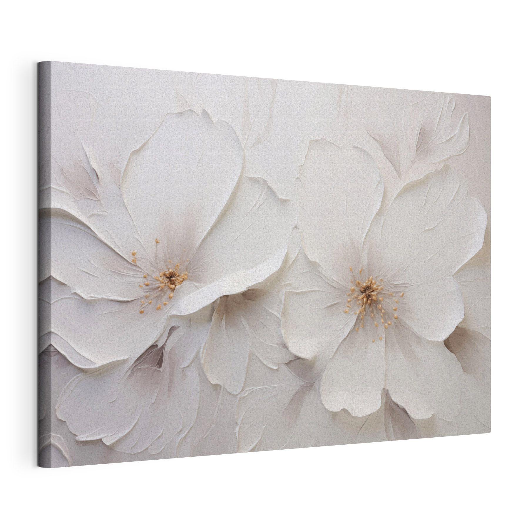 White flower art on a wall