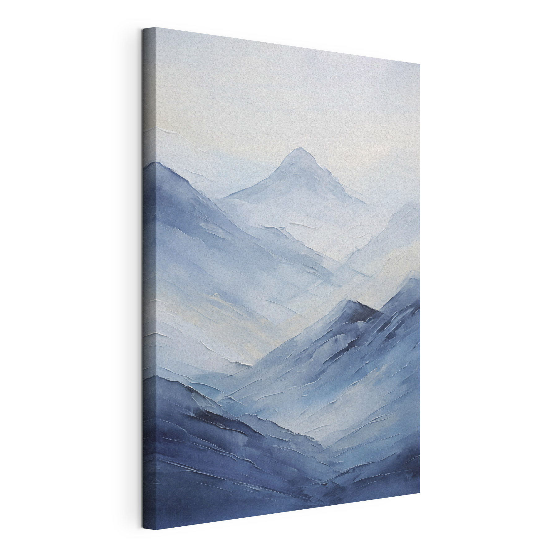 Painting of mountains in fog Painting of mountains in fog