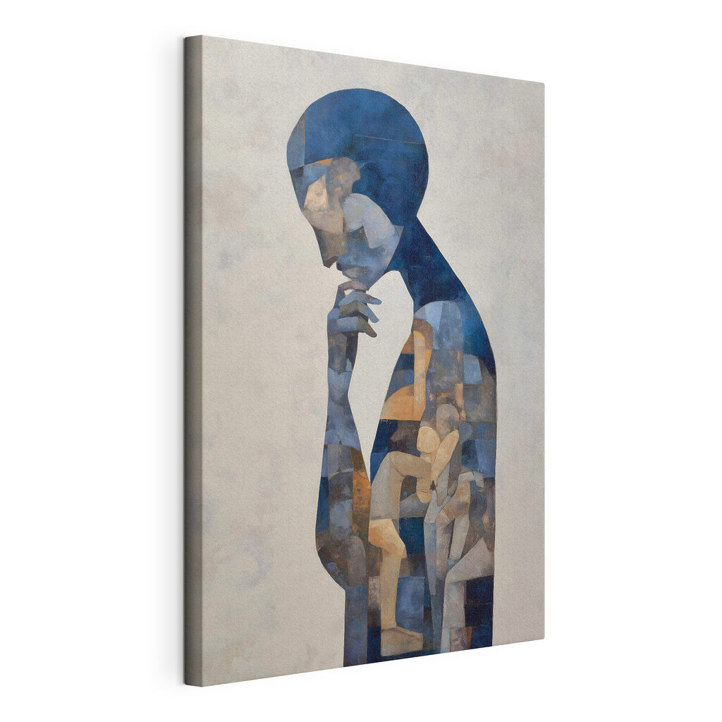 Painting of a woman with a blue head Painting of a woman with a blue head
