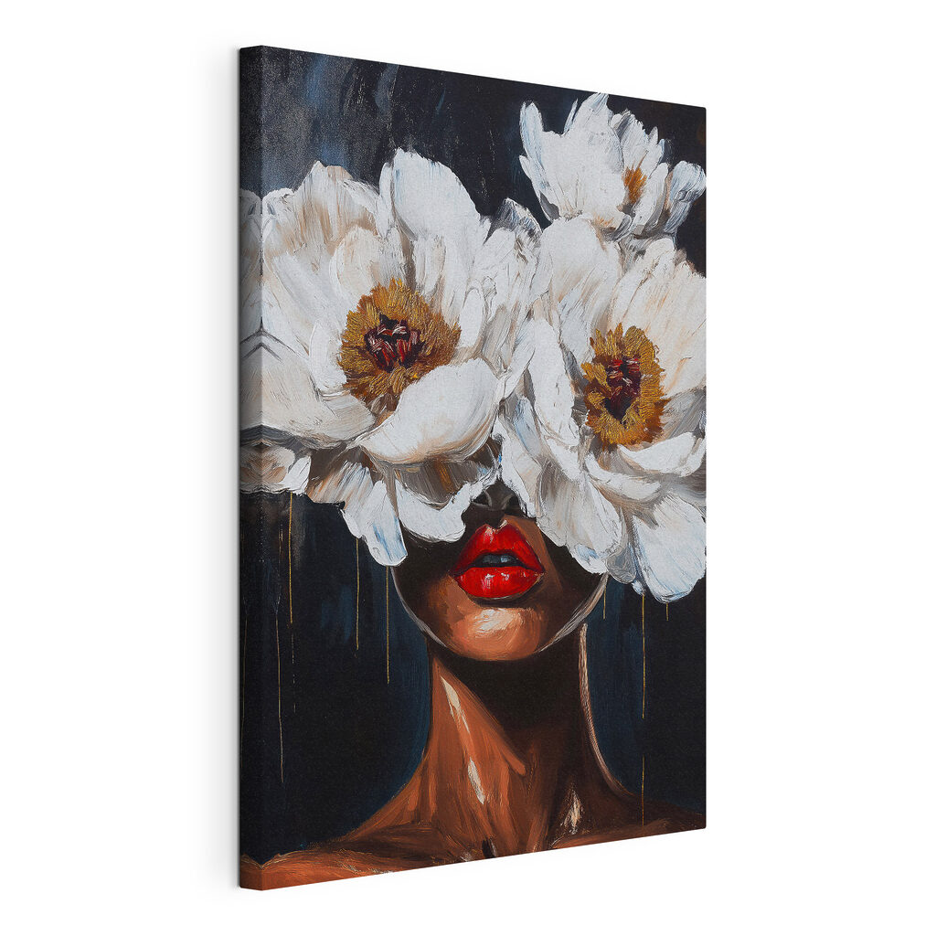 Painting of a woman with flowers over her face Painting of a woman with flowers over her face