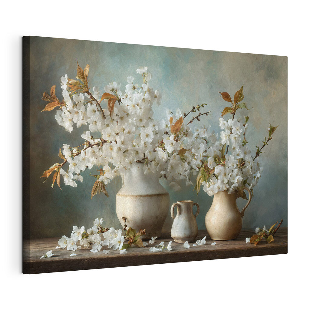 Group of white flowers in vases