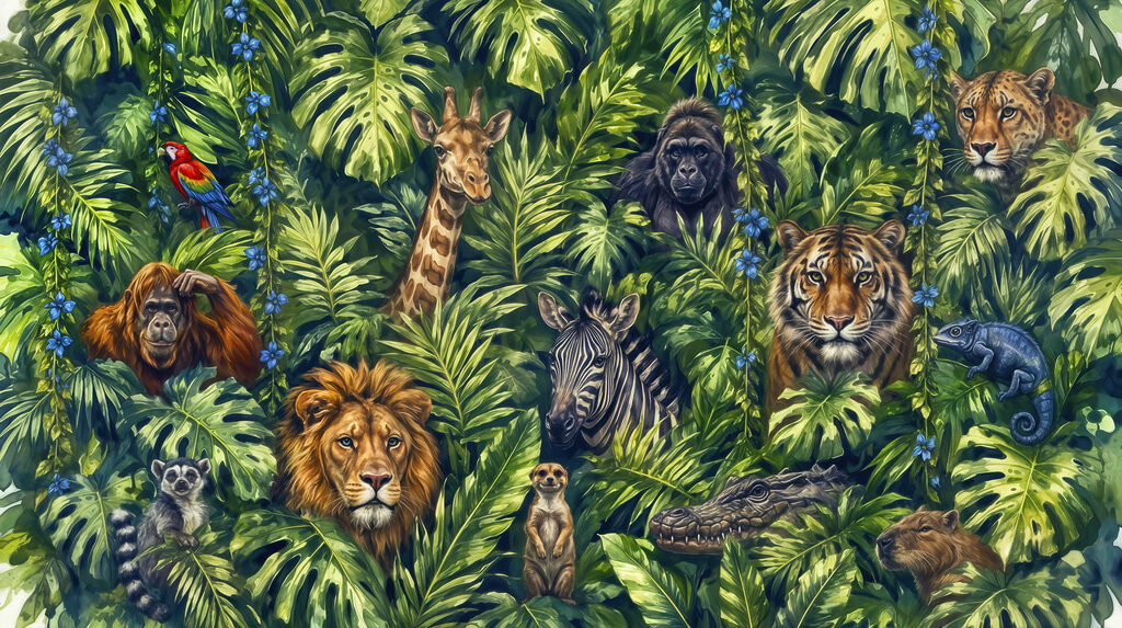 Group of animals in a jungle