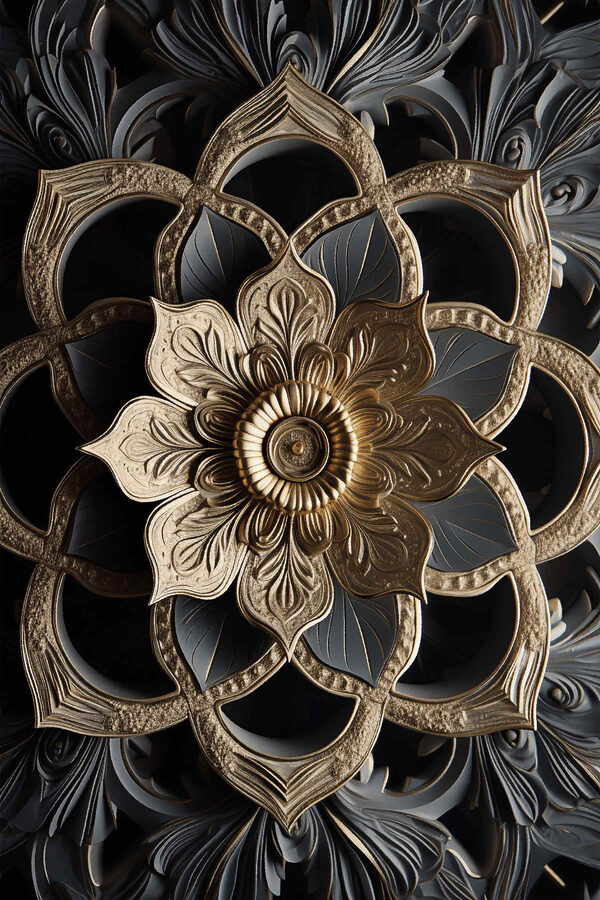 Intricate floral design in dark tones