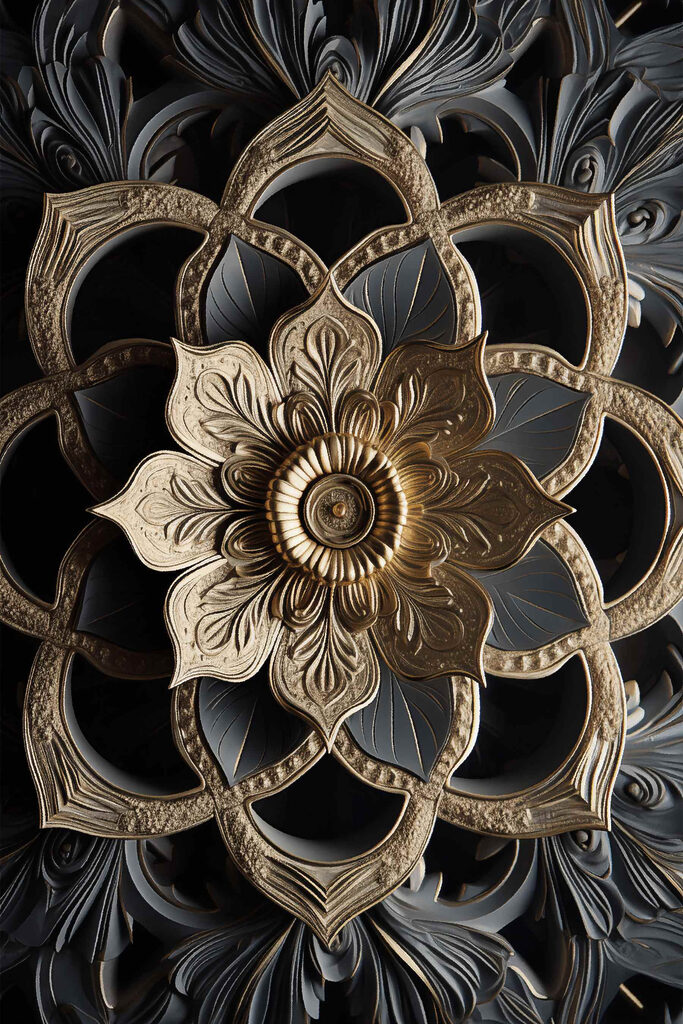 Intricate floral design in dark tones