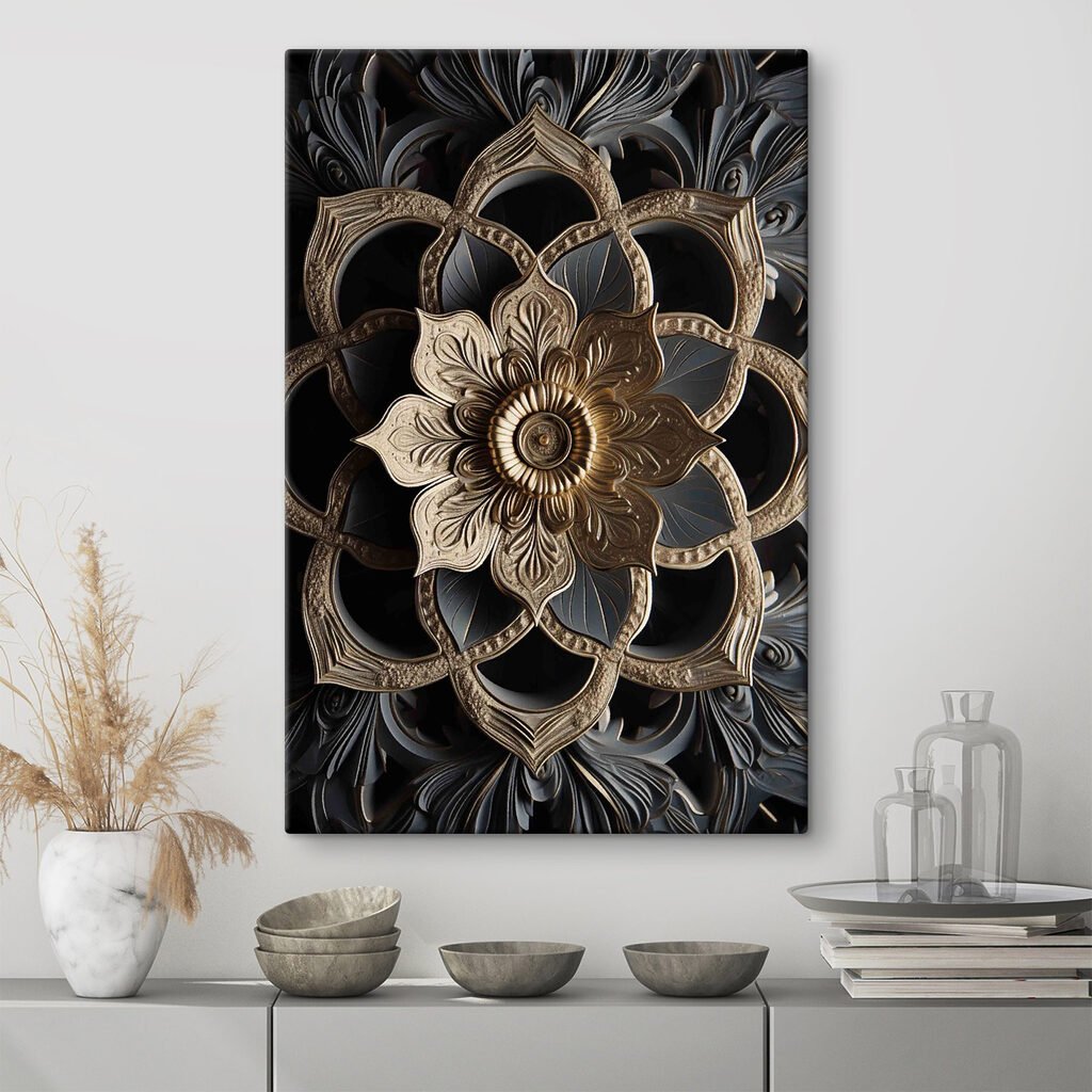 Intricate floral design in dark tones