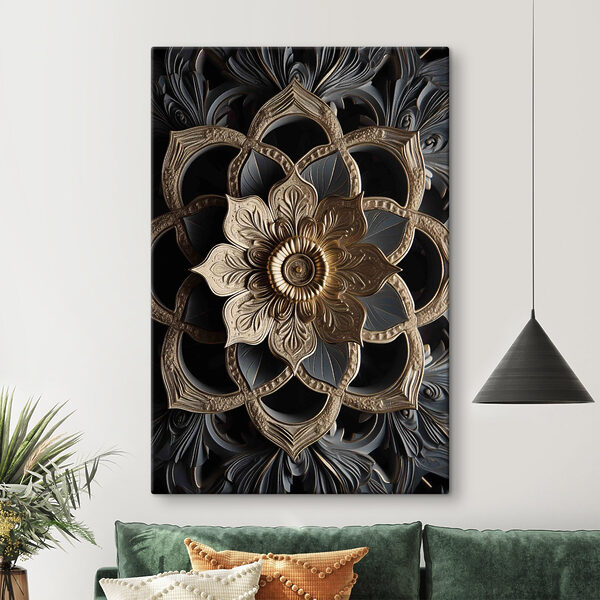 Intricate floral design in dark tones