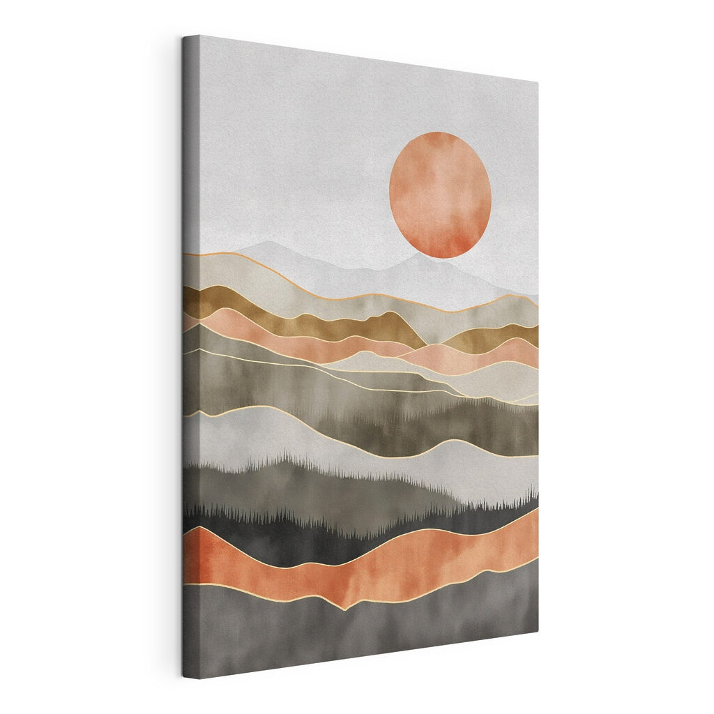 Painting of hills and sun Painting of hills and sun