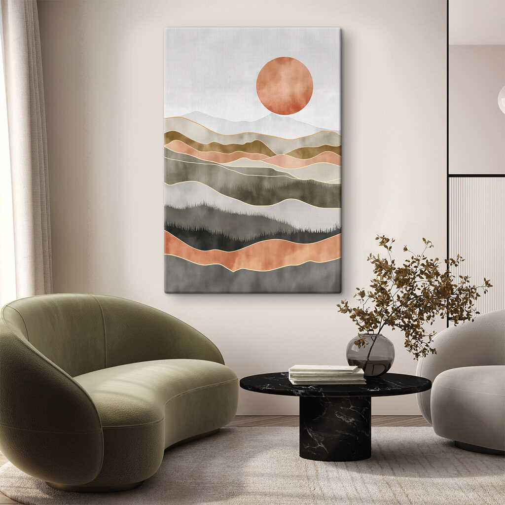 Painting of hills and sun Painting of hills and sun