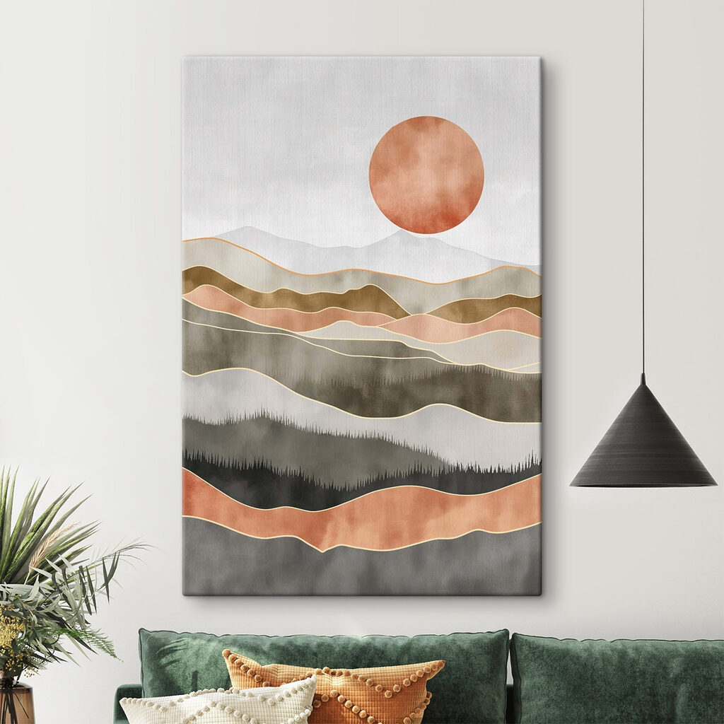 Painting of hills and sun Painting of hills and sun