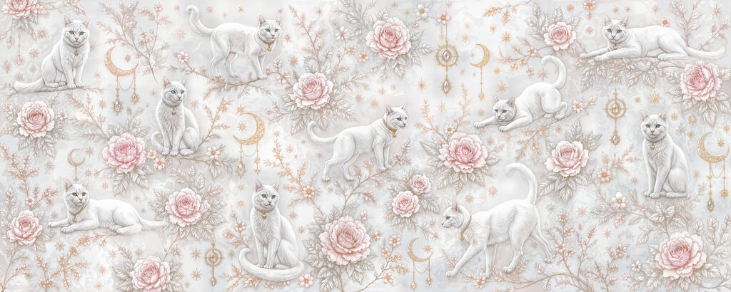 Wallpaper with white cats and flowers Wallpaper with white cats and flowers