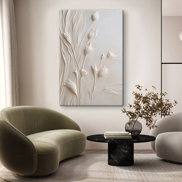 White flower art on a white surface
