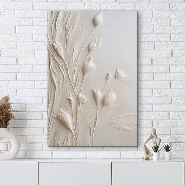 White flower art on a white surface