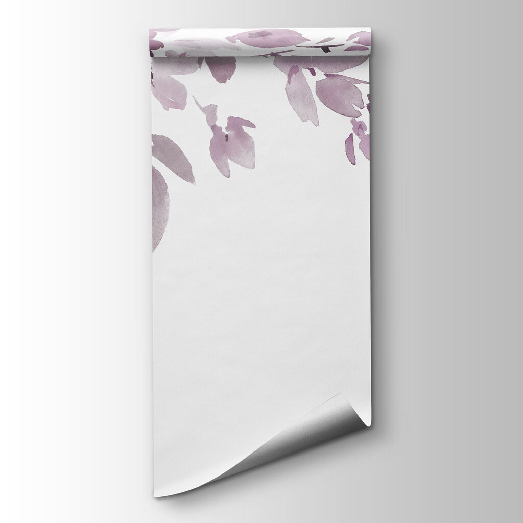 Painting of a tree branch with purple flowers