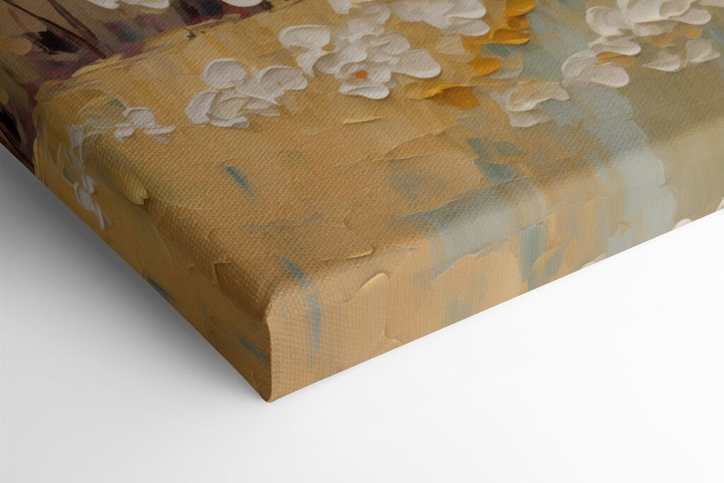 Painting of a tree with white flowers