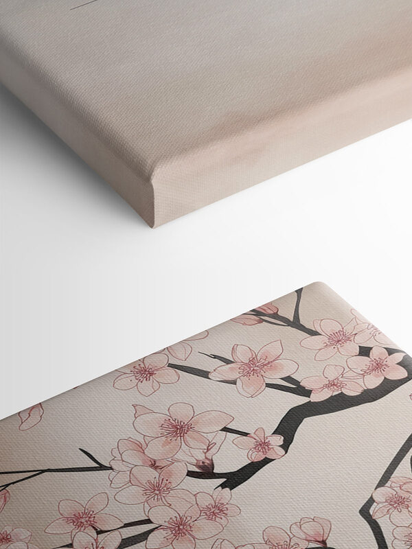 Painting of a tree branch with pink flowers