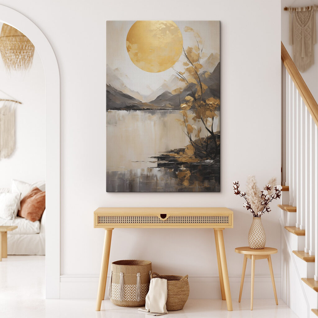 Painting of a tree and a lake Painting of a tree and a lake