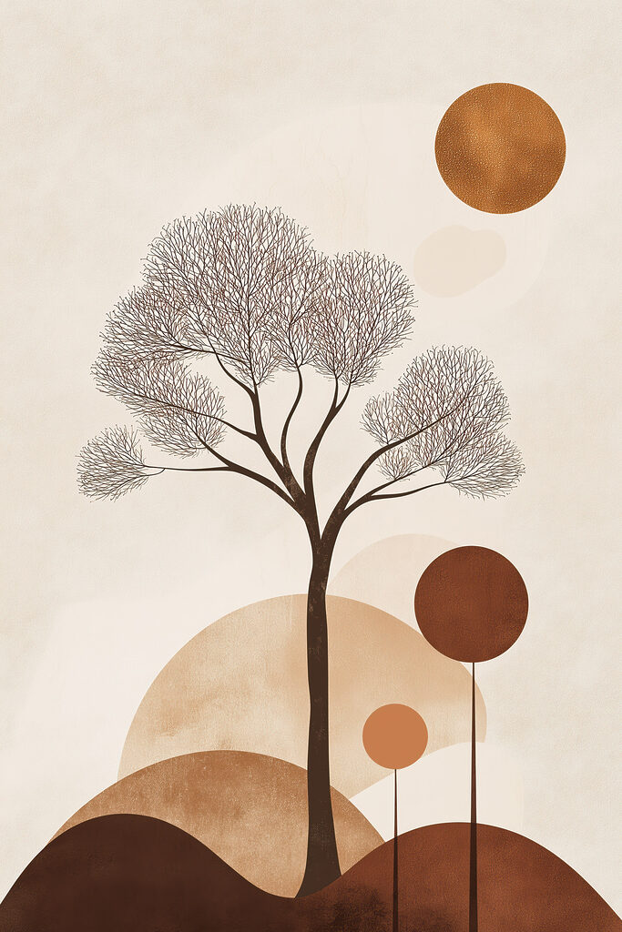 Tree with brown circles and a white background Tree with brown circles and a white background