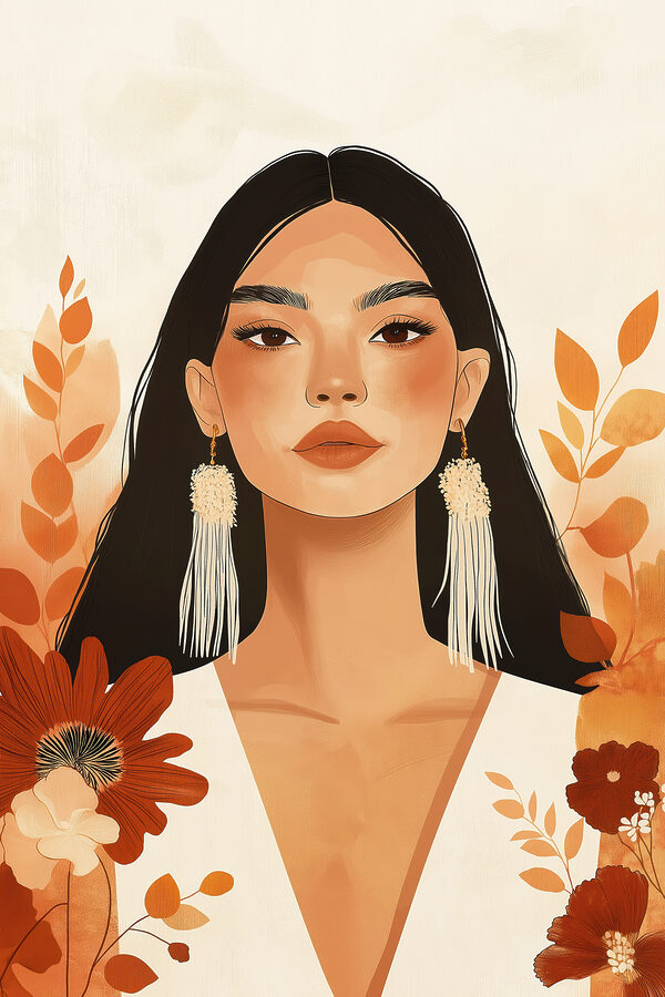 Woman with long hair and earrings