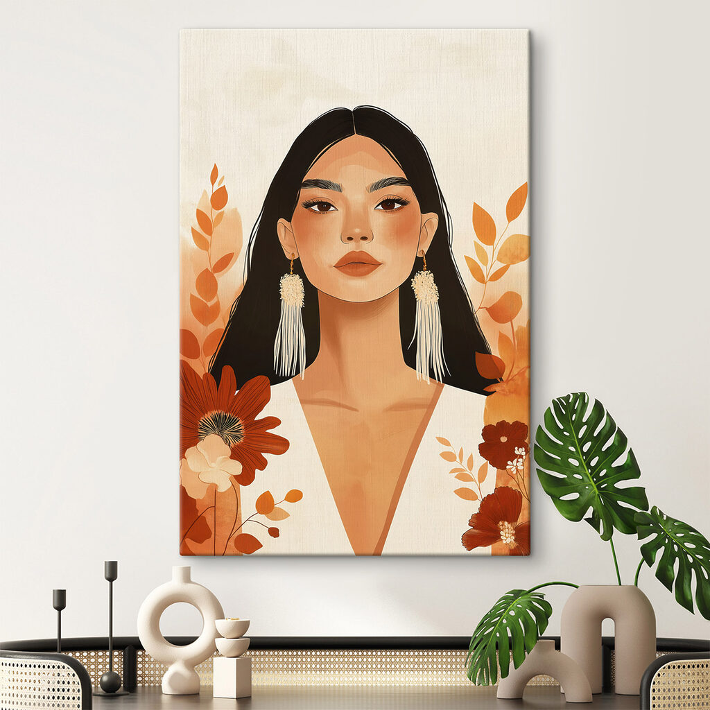 Woman with long hair and earrings