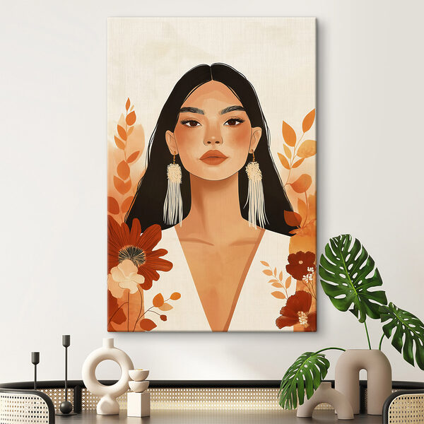 Woman with long hair and earrings